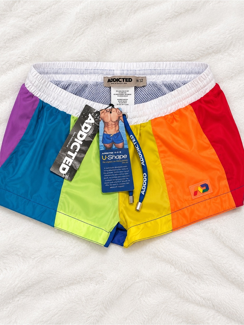 ADDICTED Rainbow Swim Shorts Men’s M/32 NWT ADS239 Pride Colorblock